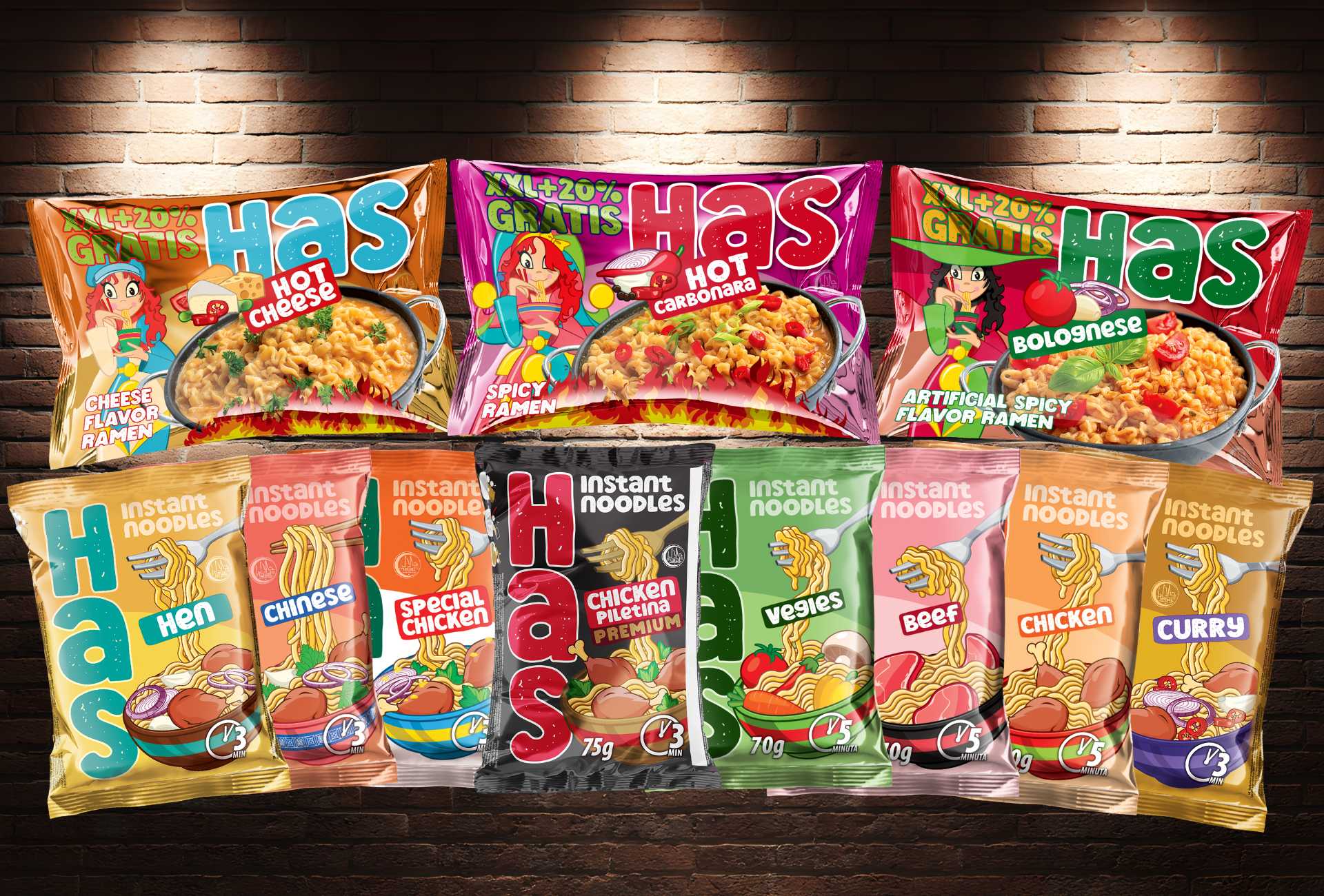 Single pack of HAS noodles – a classic portion for a meal.