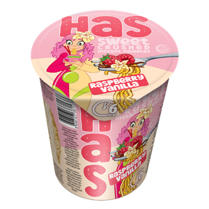 Cup pack of HAS noodles Raspberry Vanilla – raspberry and vanilla flavour, 50 g