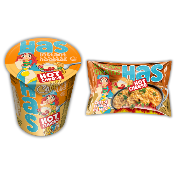 HAS noodles Hot Cheese – creamy cheese flavour with a spicy note