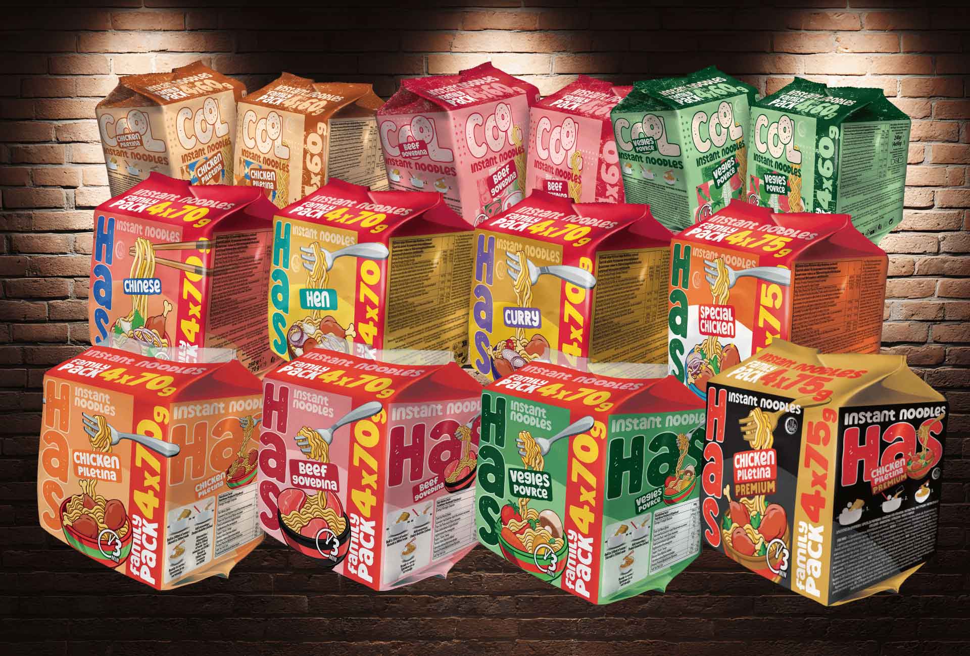 Family pakovanje HAS nudli – porodično pakovanje sa 4 pojedinačne kesice za celu porodicu.