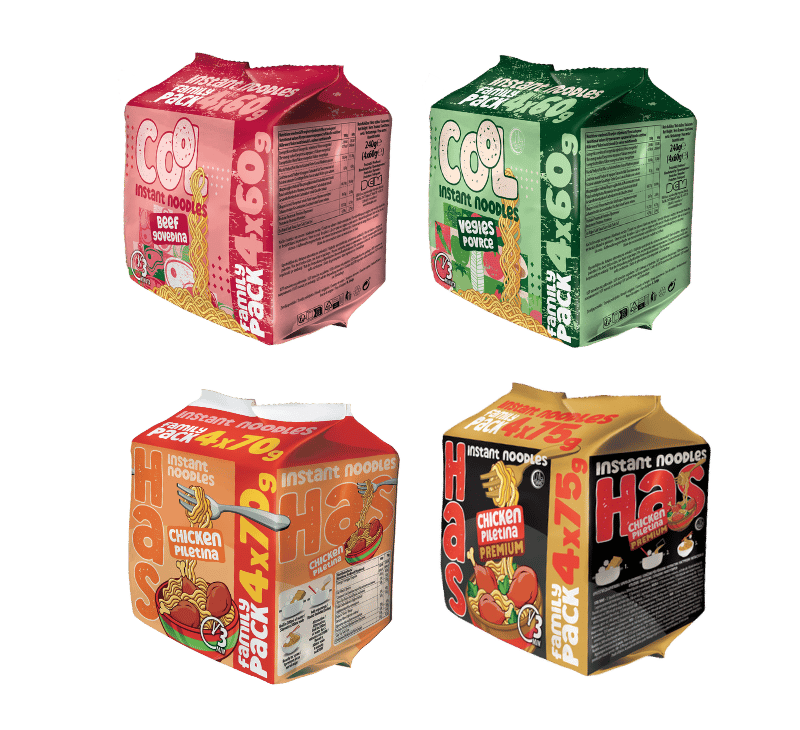 Family pakovanje HAS nudli – porodično pakovanje sa 4 pojedinačne kesice za celu porodicu.