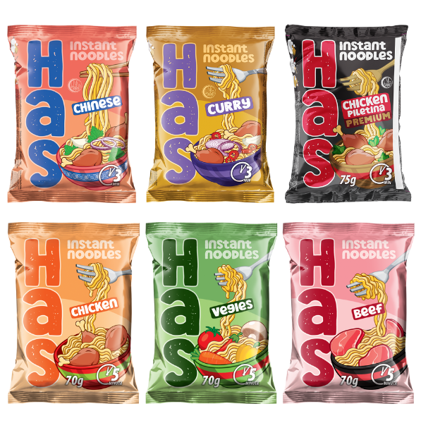 HAS nudle su dostupne u velikom broju slanih i slatkih ukusa.